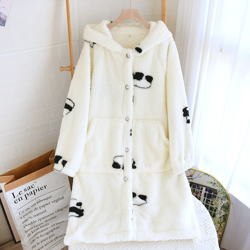 Coral Fleece Women's Pajamas Winter Warm Nightgown