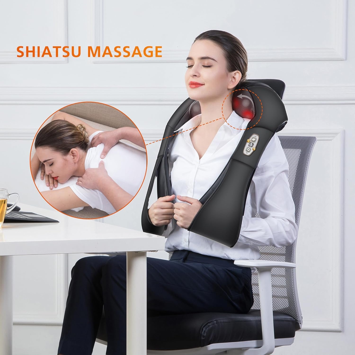 Shiatsu Neck and Shoulder Massager - Back Massager with Heat, Deep Kneading Electric Massage Pillow for Neck, Back, Shoulder,Foot,Body