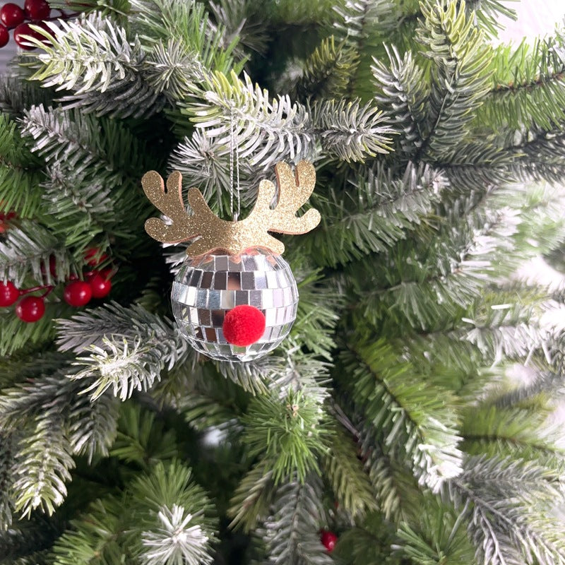 Mirror Elk Horn Christmas Ball Tree Decoration Pendant