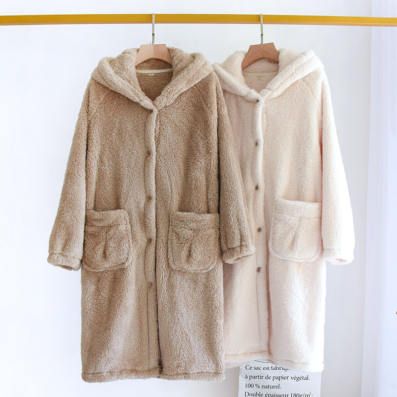 Coral Fleece Women's Pajamas Winter Warm Nightgown