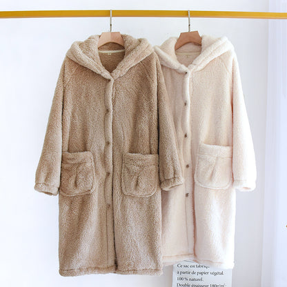 Coral Fleece Women's Pajamas Winter Warm Nightgown