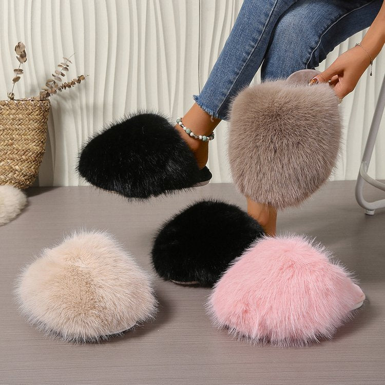Solid-color fluffy big slippers