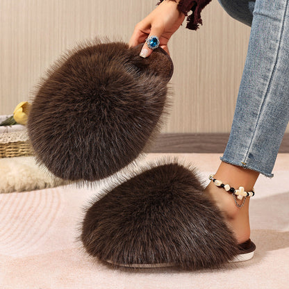 Solid-color fluffy big slippers