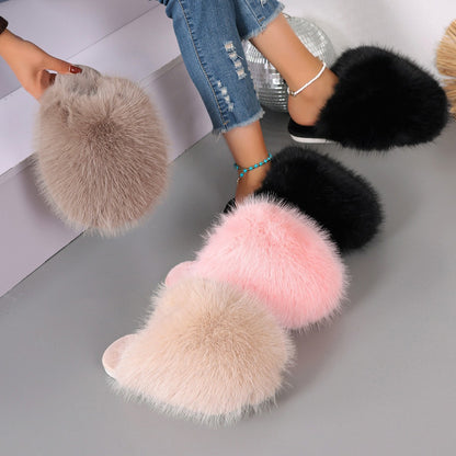Solid-color fluffy big slippers