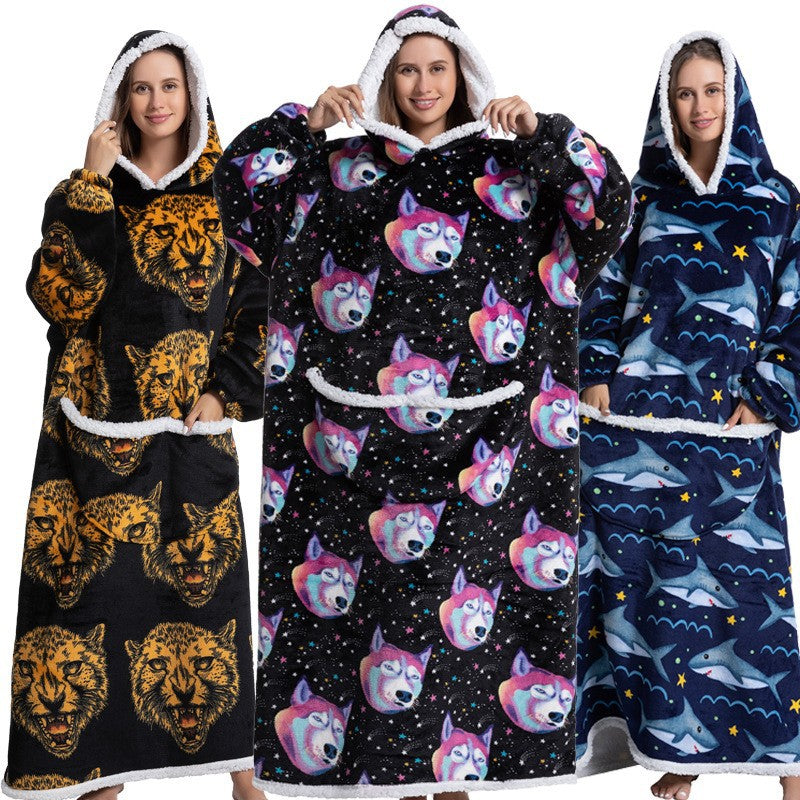 Cartoon Hooded Flannel Pajamas for Winter