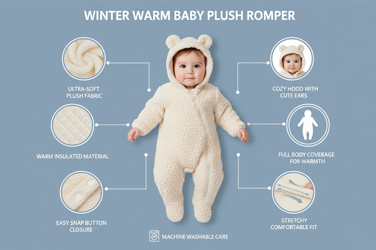 Baby Plush Romper Winter Warm Jumpsuit provide me product features with the same product i sell in online shopify