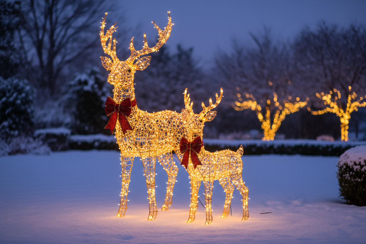 💡 Bright & Energy-Efficient FOOWIN 3D Large Lighted Christmas Deer Family Set, 3-Piece 4.8Ft Pre-Lit