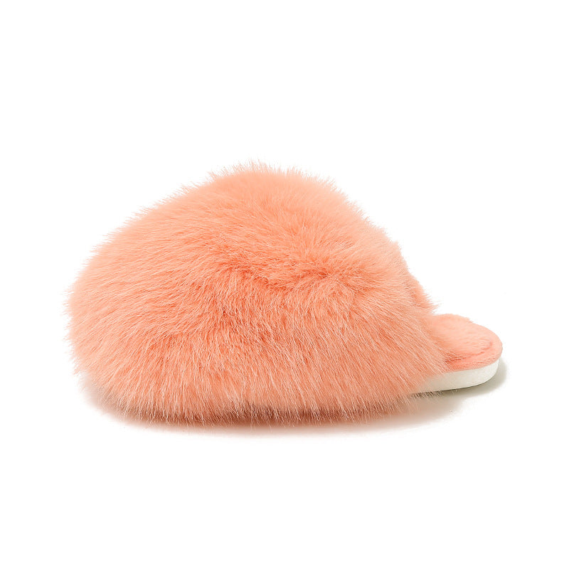 Solid-color fluffy big slippers