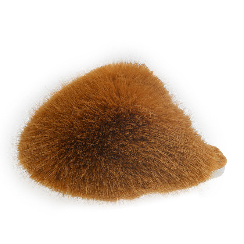Solid-color fluffy big slippers