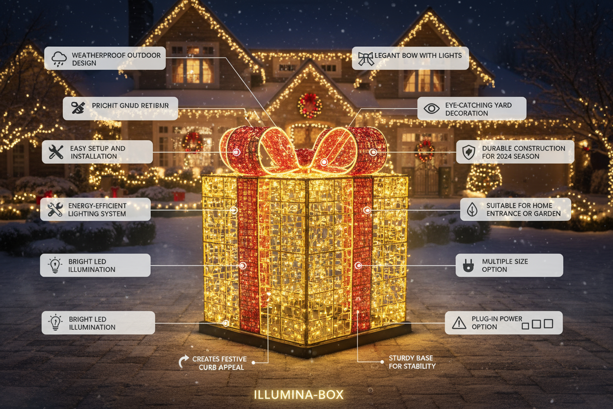 Christmas Glowing Gifts Box Decoration Ornament With Bow Lighting Box Outdoor Light Lighting Xmas 2024 Home Yard Decor provide me product features