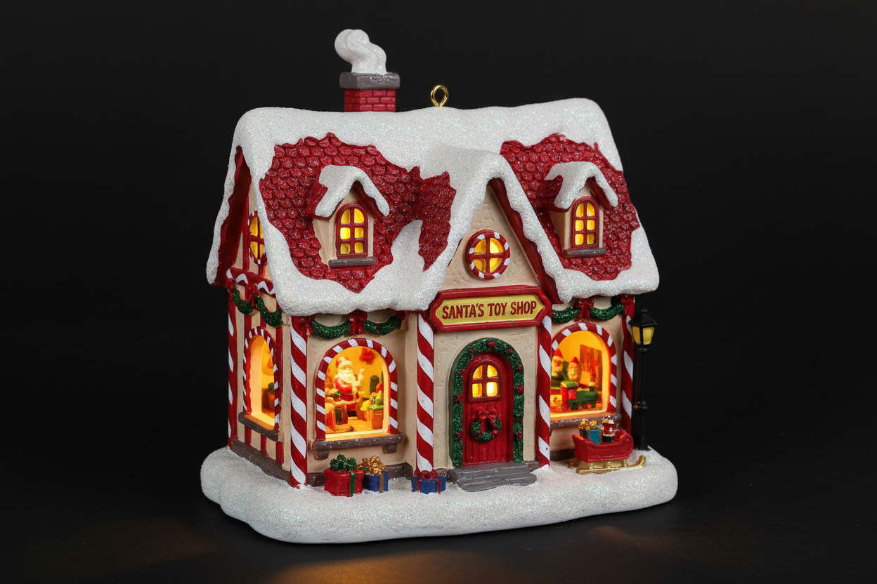 Christmas Resin Mini House Santa Shop Ornament