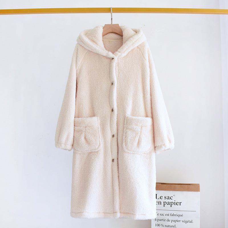 Coral Fleece Women's Pajamas Winter Warm Nightgown