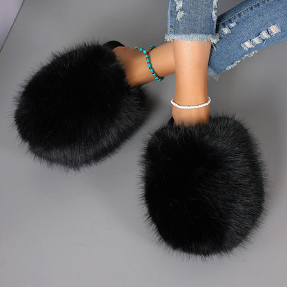 Solid-color fluffy big slippers