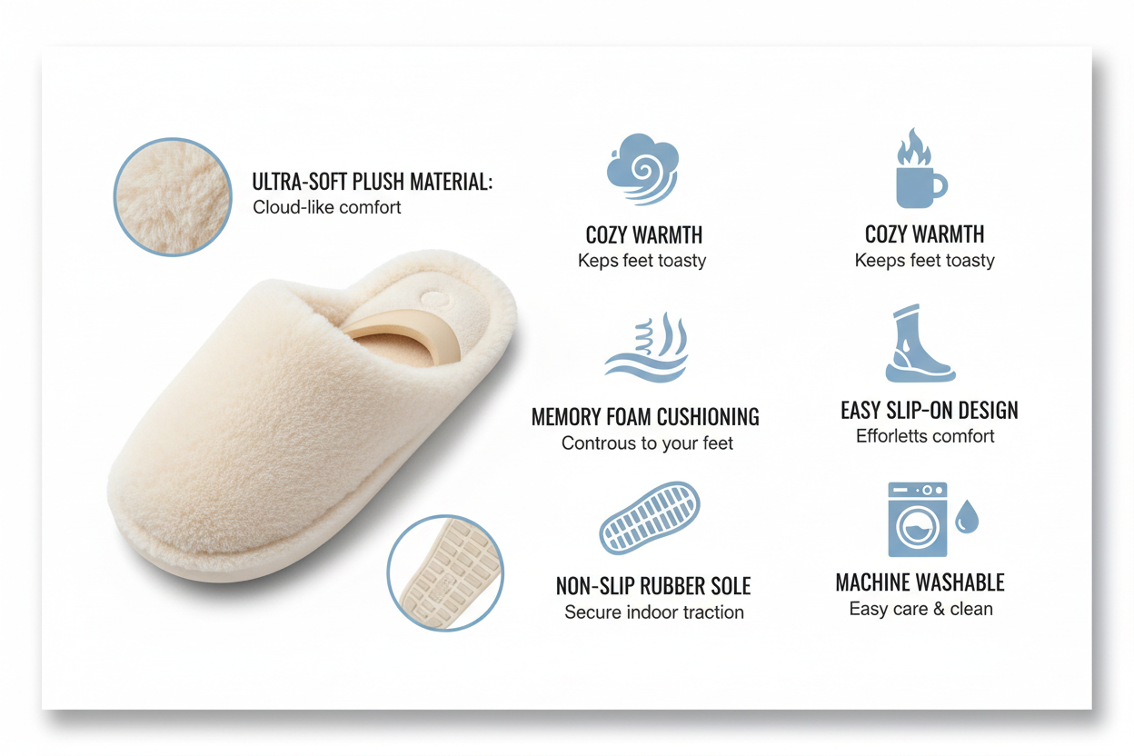 fluffy slippers provide me with product features with the same product i sell in online shopify