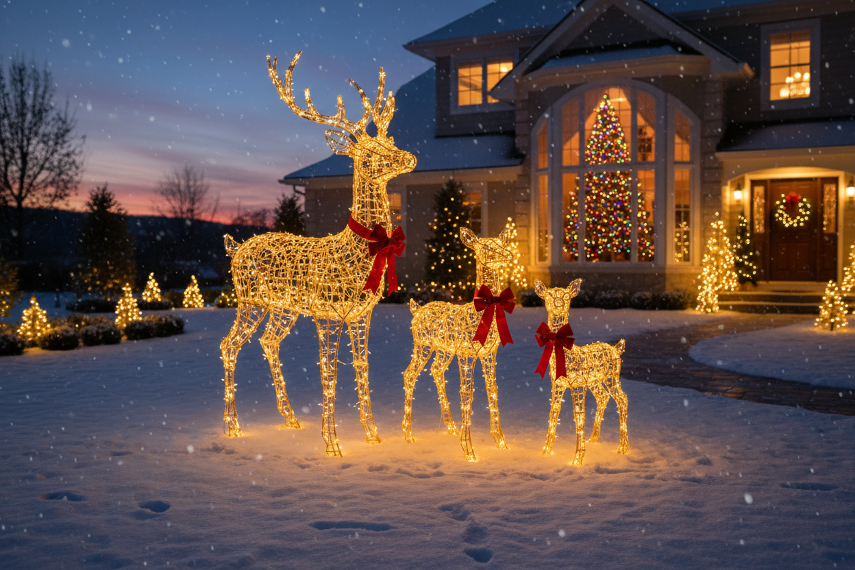 FOOWIN 3D Large Lighted Christmas Deer Family Set 🎄 Elegant Holiday Display