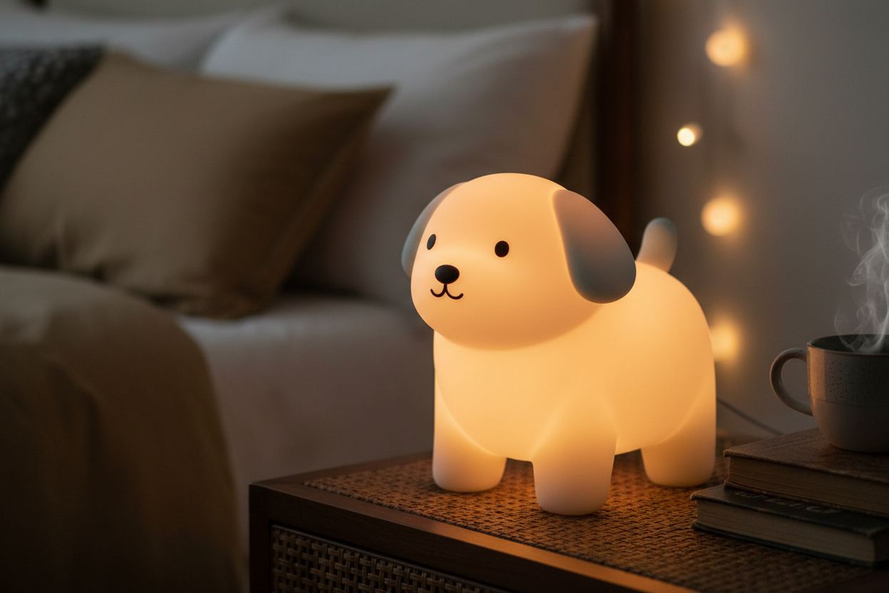 provide me a image of 💡 Soft LED Glow Cute Dog Touch Night Light