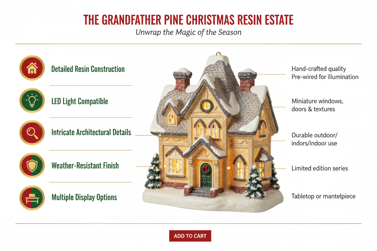 resin christmas decoration big house provide me product features with the same product i sell in online