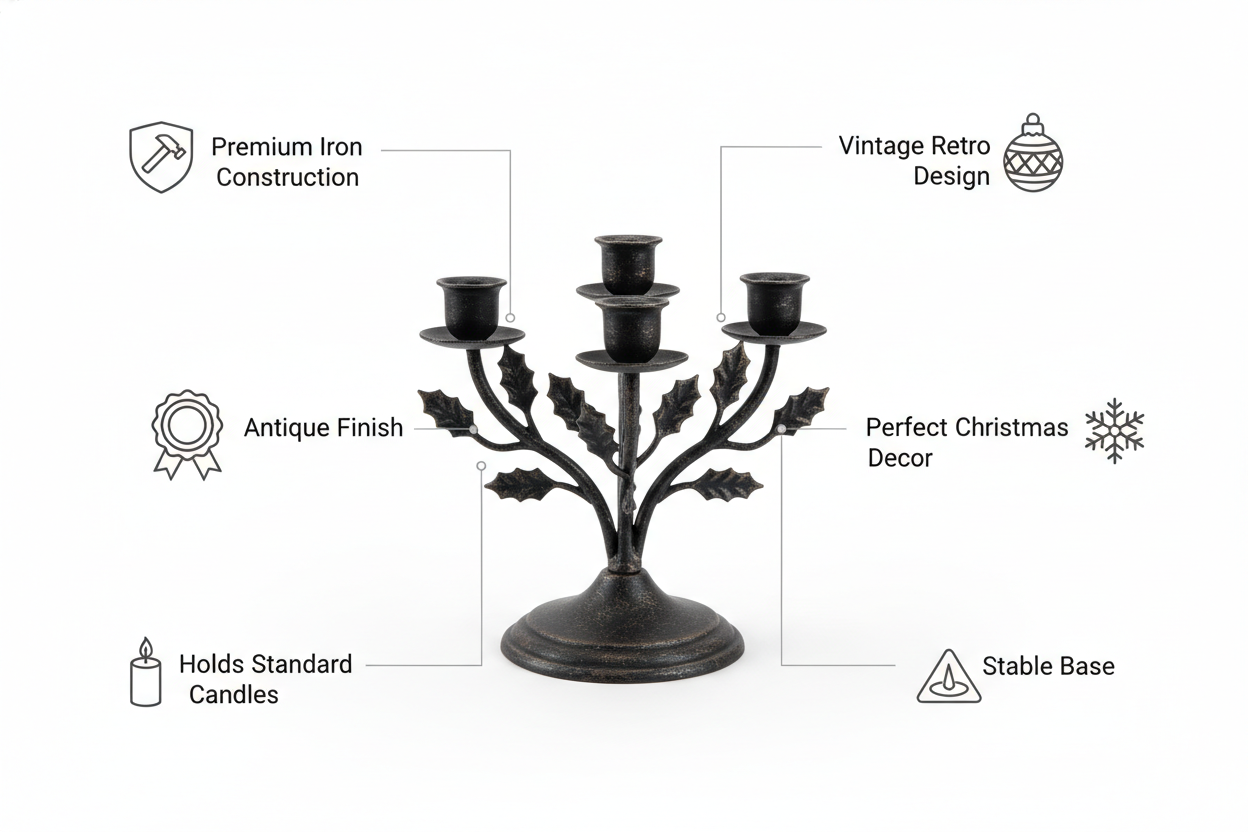Retro Iron Christmas Candlestick Decorations provide me product features with the same product i sell in online