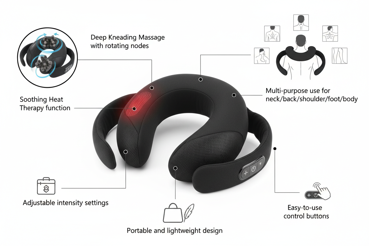 Shiatsu Neck and Shoulder Massager - Back Massager with Heat, Deep Kneading Electric Massage Pillow for Neck, Back, Shoulder,Foot,Body provide me product features with the excact same product i sell in online